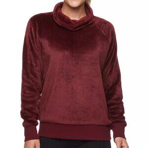 GAIAM Wine Faux-Fur Cowl Neck Top Women's Size S